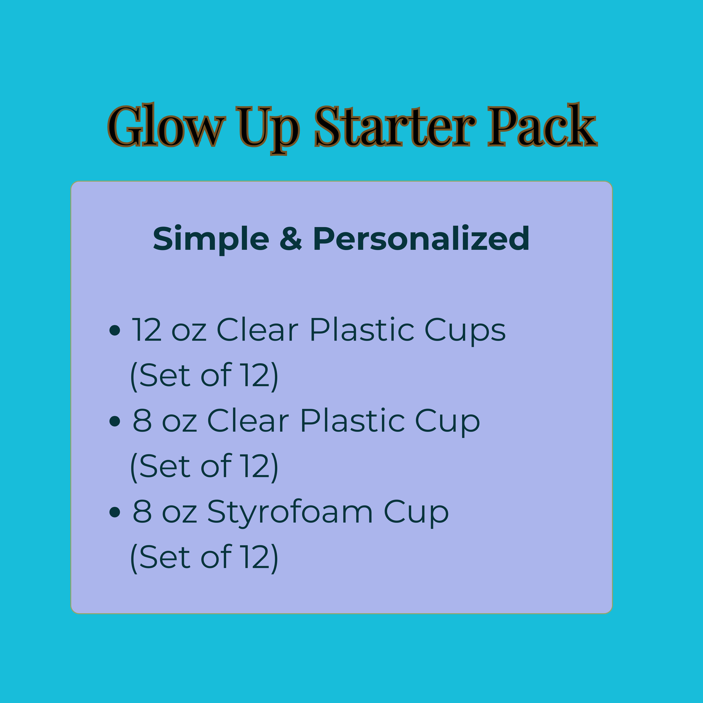 Nia Collection Personalized Party Packs | Glow Up, Golden Hour, Shine & Celebrate, VIP