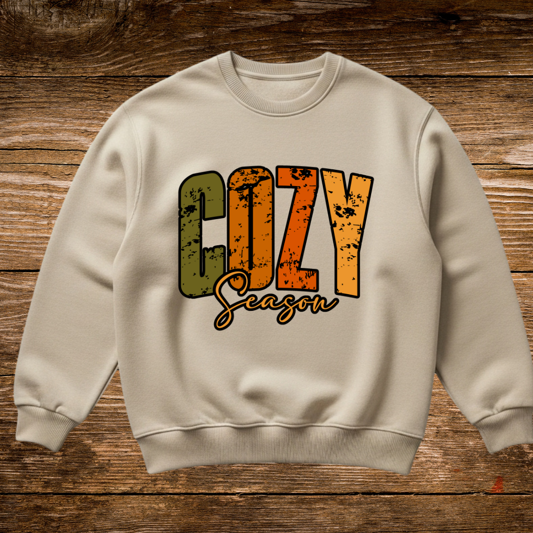 Cozy Season Sweatshirt – Distressed Autumn Graphic Pullover