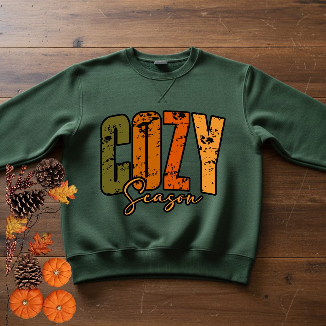 Cozy Season Sweatshirt – Distressed Autumn Graphic Pullover