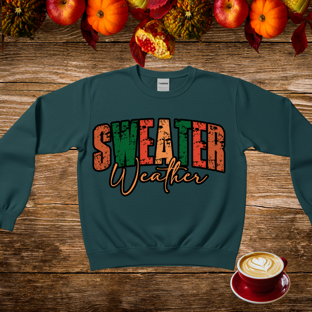 Sweater Weather Fall Sweatshirt – Vintage Distressed Graphic Pullover
