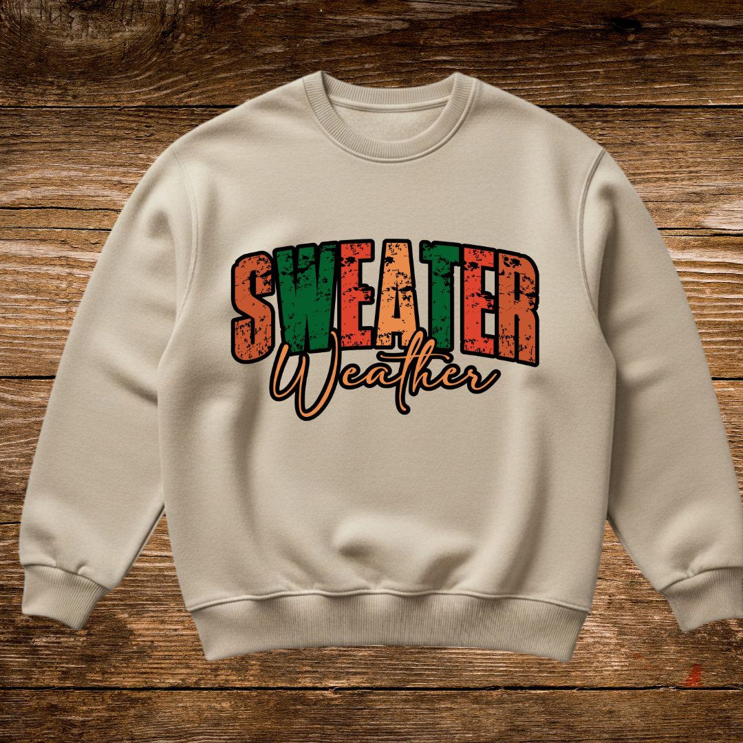Sweater Weather Fall Sweatshirt – Vintage Distressed Graphic Pullover