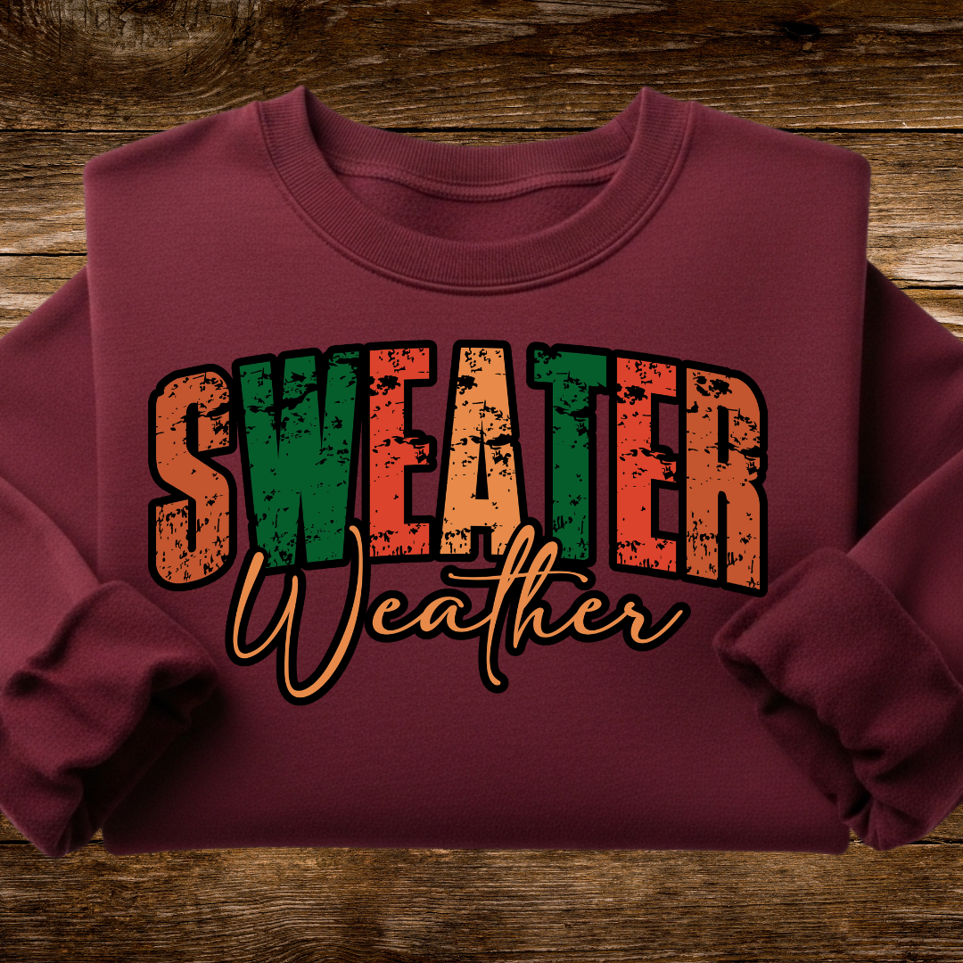 Sweater Weather Fall Sweatshirt – Vintage Distressed Graphic Pullover