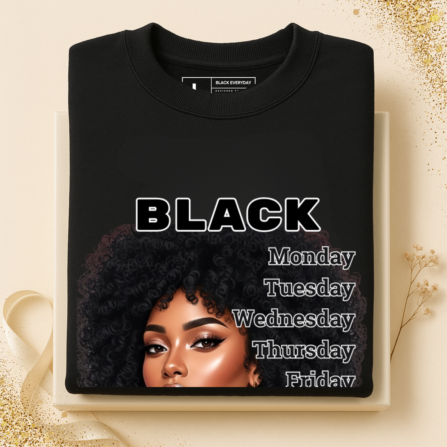 BLACK EVERYDAY Sweatshirt – Personalized B.E. + Name Sleeve