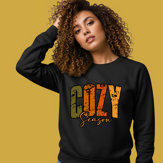 Cozy Season Sweatshirt – Distressed Autumn Graphic Pullover