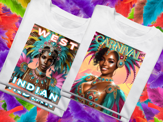 West Indian Carnival Queen T-Shirt – Caribbean Festival & Parade Costume-Inspired Tee for Year-Round Cultural Celebrations