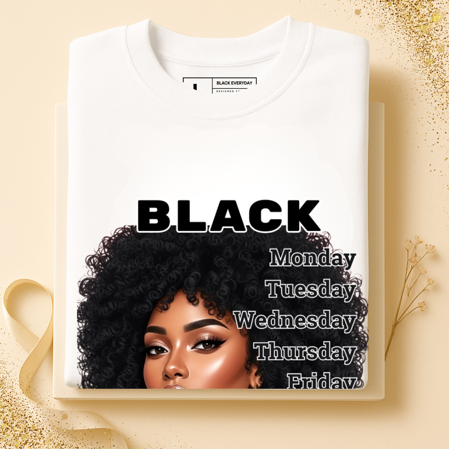 BLACK EVERYDAY Sweatshirt – Personalized B.E. + Name Sleeve