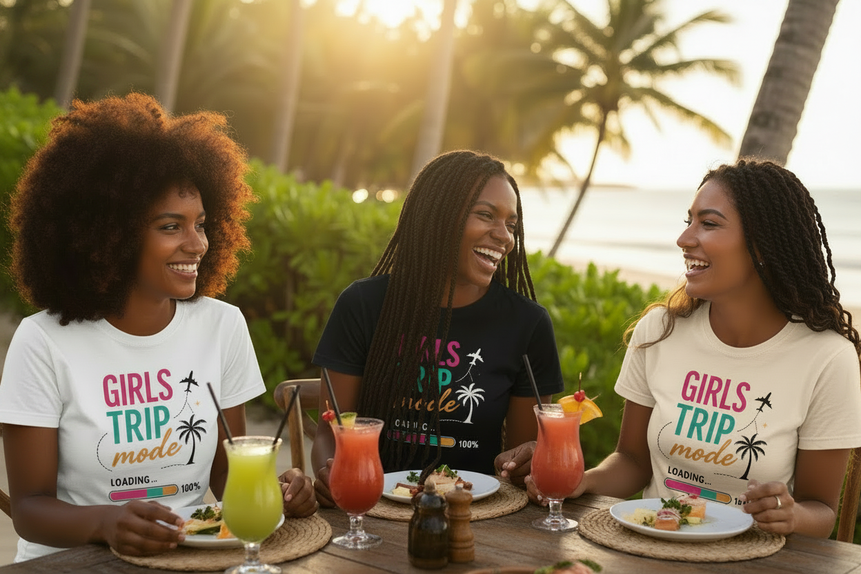 Girls Trip Mode: Loading Graphic T-Shirt | Women's Vacation Tee | Girls Weekend Shirt