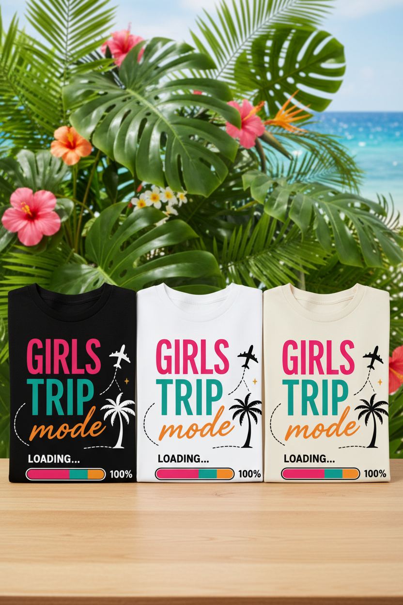 Girls Trip Mode: Loading Graphic T-Shirt | Women's Vacation Tee | Girls Weekend Shirt