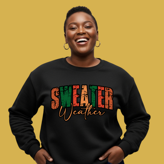 Sweater Weather Fall Sweatshirt – Vintage Distressed Graphic Pullover